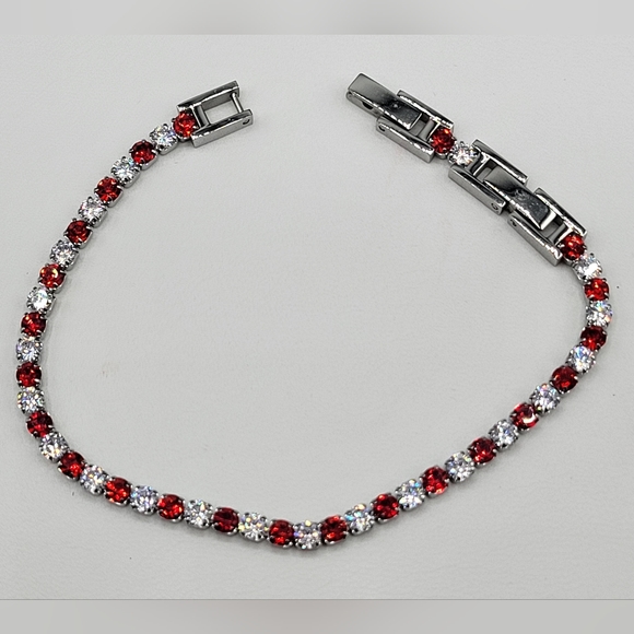 Tennis Bracelet Adjustable 6.5-7.5 inch Ruby Red & Clear CZ's NWOT - Picture 3 of 3
